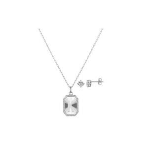 Unwritten Cubic Zirconia Initial Pendant Necklace and Stud Earring Set #78